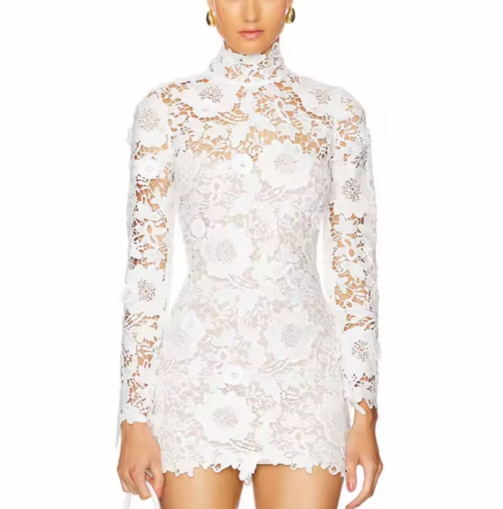 Elegant White Lace Long Sleeve Dress